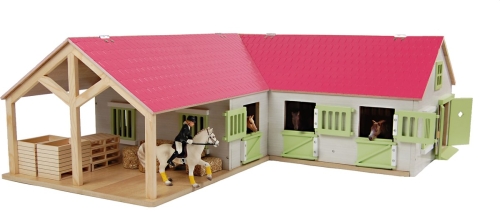 Kids Globe Horse corner stable with 3 boxes and Storage room 1:24